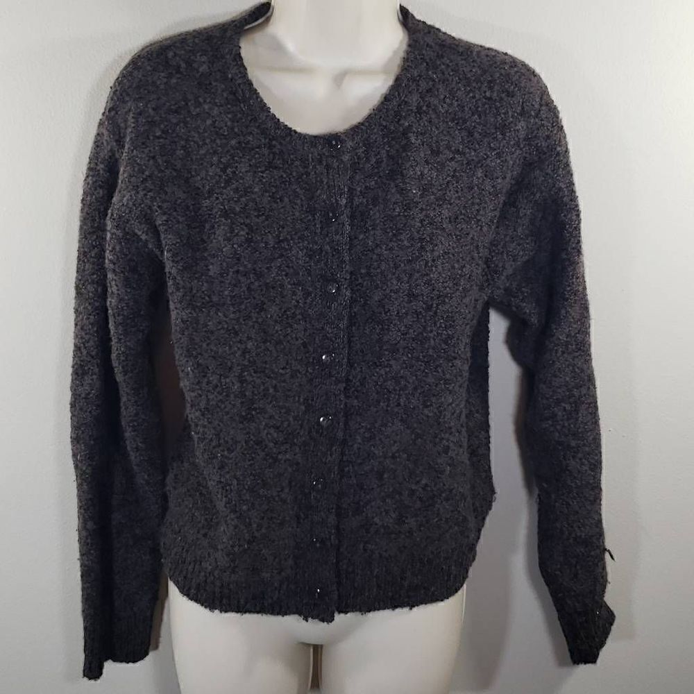 Limited Women Long Sleeve Button Down Sweater Knitted Black Medium
